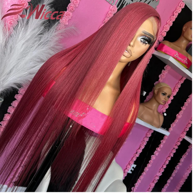 

Burgundy Red Colored Straight Human Hair Wigs Lace Frontal with Baby Hair Brazilian 13x6 Lace Front Human Hair Wigs for Women