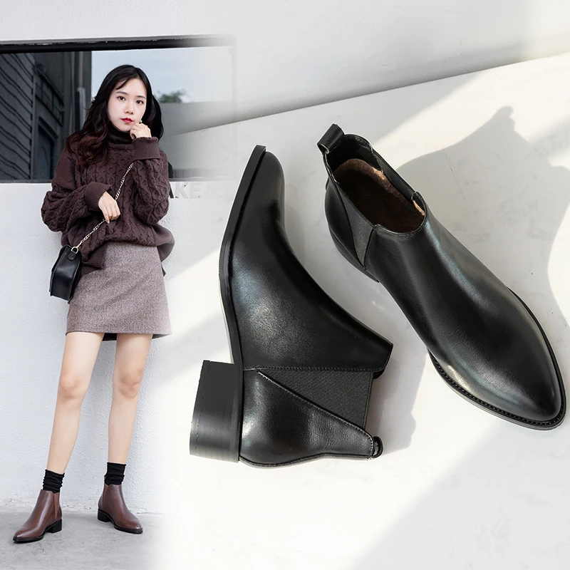 

2022 autumn and winter Women ankle boots natural leather 22-24.5cm Cowhide upper pointed toe modern boots fashion chelsea boots