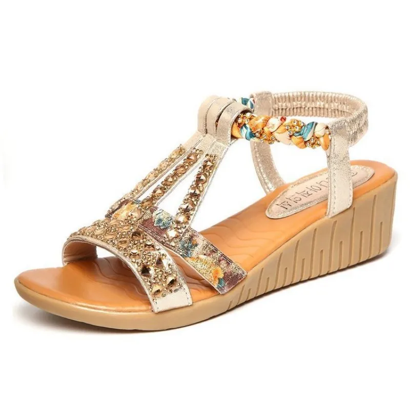 2023 Women Sandals Summer Low Heels Sandals Wedges Walking Shoes Women Elegant Casual Slip On Platform Fashion Sandalias Mujer