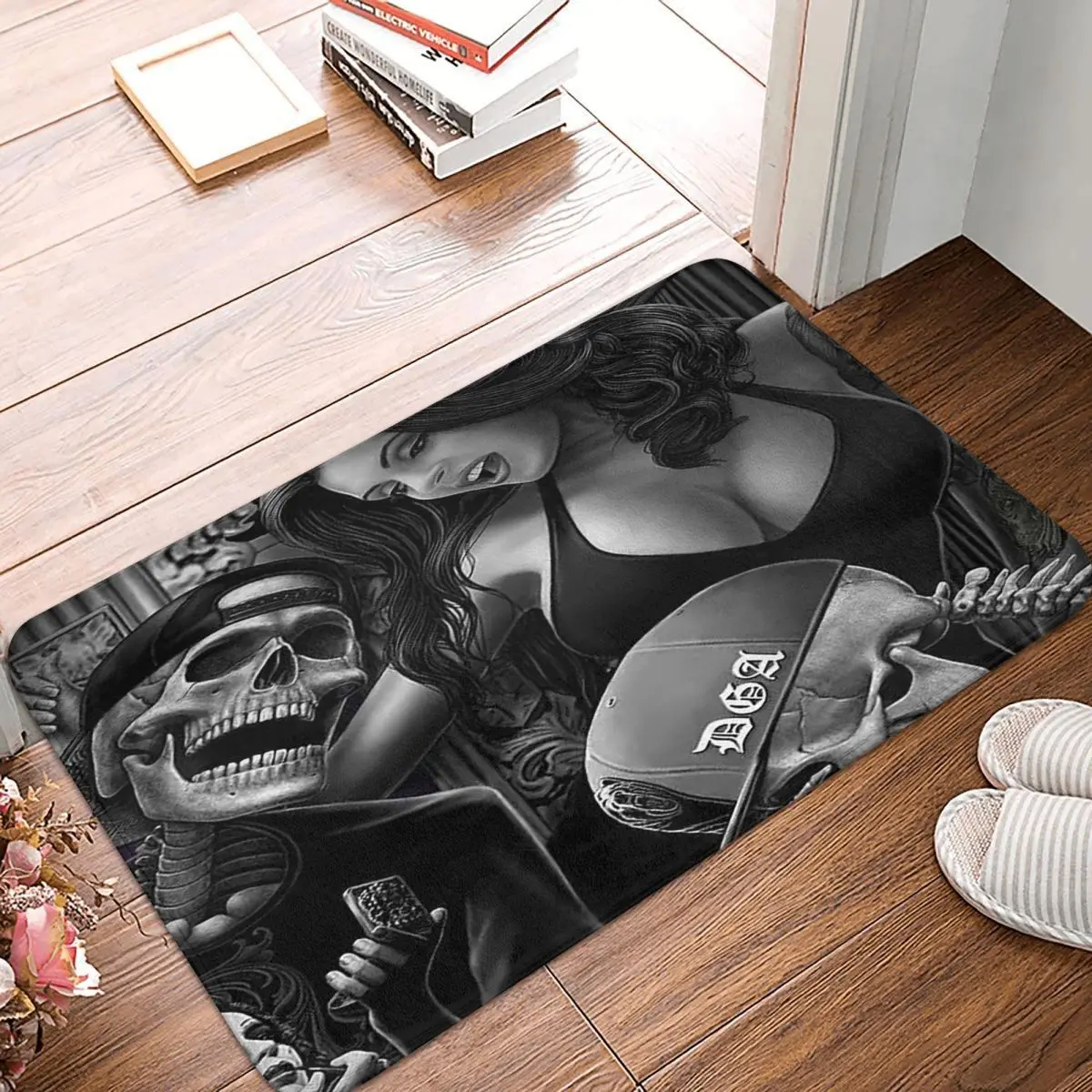 

3Skulls In Love Doormat Welcome Polyeste Bathroom Living Room Floor Carpet Door Floor Rug Carpet Anti slip Bath Mat