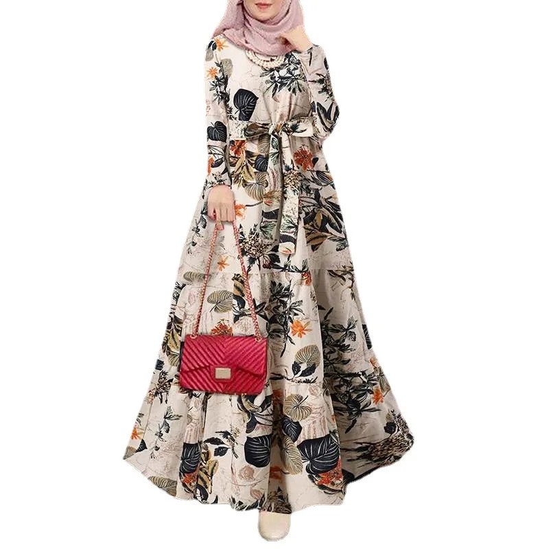 3XL Vintage Printed Sundress Women Muslim Dress 2022 Casual Floral Maxi Vestidos Female Dubai Turkey Abaya Hijab Robe Femme