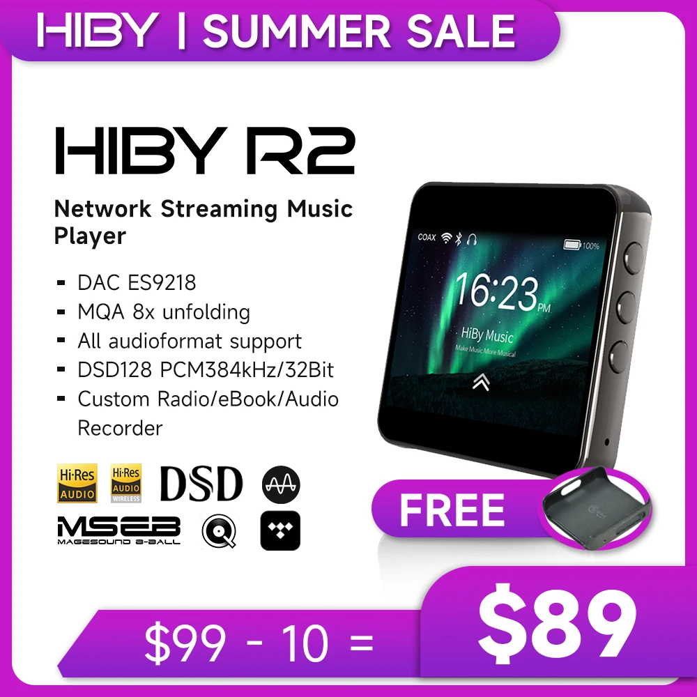 HiBy R2 Network Streaming MP3 Music Player USB DAC Digital Audio HiFi TIDAL MQA WiFi LDAC DSD Web Radio Bluetooth MSEB With Mic