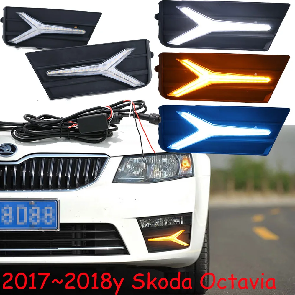 

Автомобильный бампер, передние фары для Skoda Octavia, дневные огни 2017 ~ 2018y, автомобильные аксессуары, Светодиодные ДХО, фары для Octavia, противотуманные фары