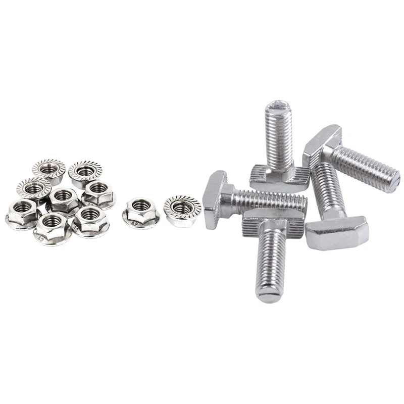 

10 Pcs Height Thread Serrated Hex Flange Nuts With 5Pcs Thread T-Slot Drop-In Stud Sliding Screw Bolt
