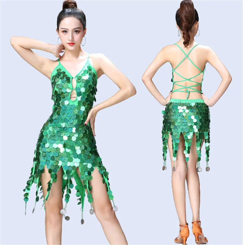 

2022 Sequins Women Personality Glitter Tassel Latin Dress Lady Night Club Performance T Stage Clothing