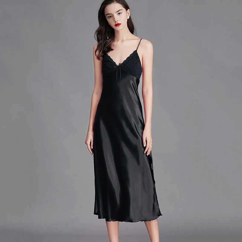 

Spring Sexy Nightdress Women Silk Sleeveless Solid Thin Strap Nightgown Night Summer Dress Sleepdress Home Clothes Plus Size 5XL