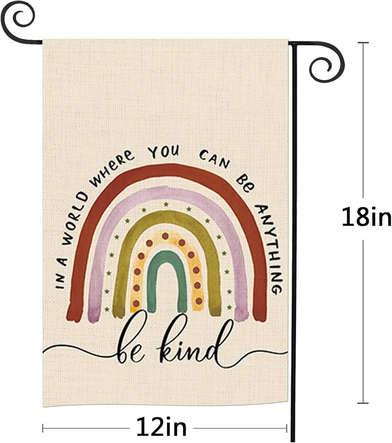Фото Двусторонний садовый флаг Glawry Rainbow Boho Be Kind, 12x18 дюймов, в мире, где ты можешь быть чем угодно, мотивационный, эстетичный, SSL №5