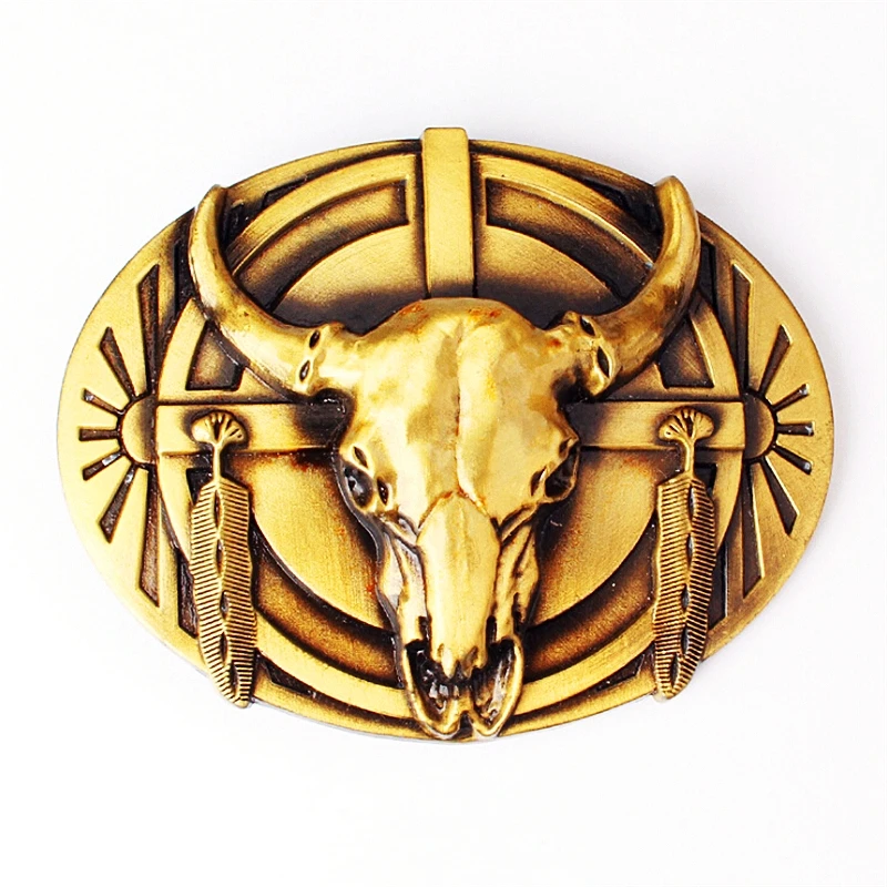 Custom Made Belt Buckle Western Cowboy Style Yak Cow Skull Head Metal Badge Punk Rock Style Waistband