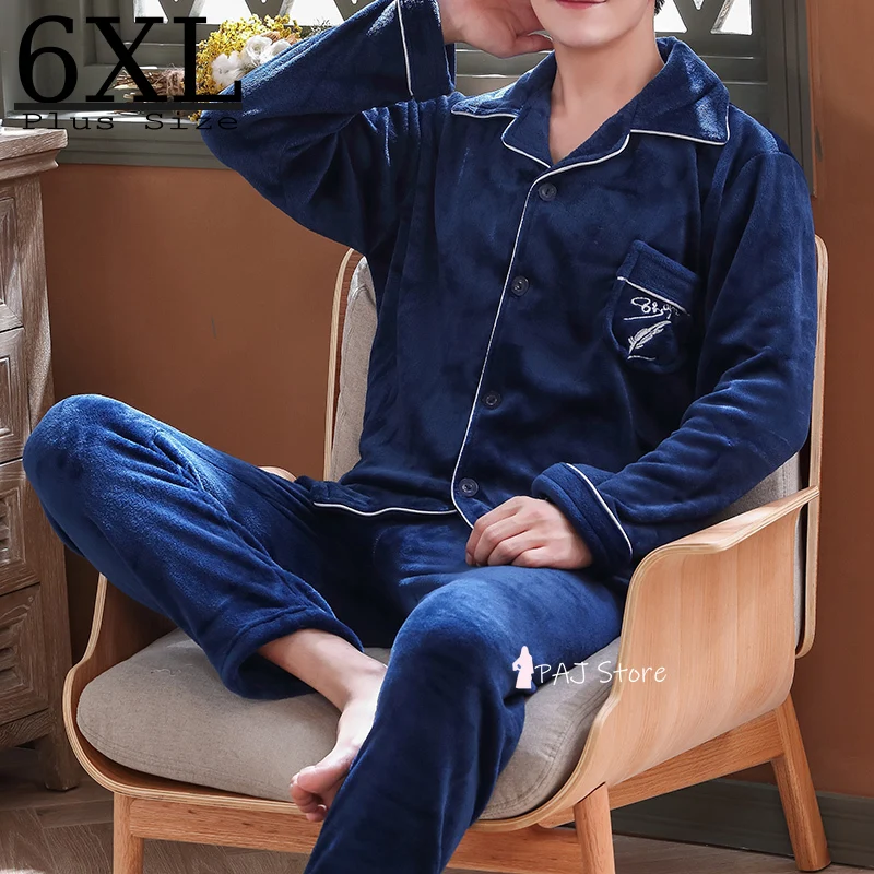 

Winter Pajamas for Men Sleepwear Warm Winter Nightwear L-6XL Long Sleeve Flannel Pajama Sets Plus Size Pijama Pyjamas