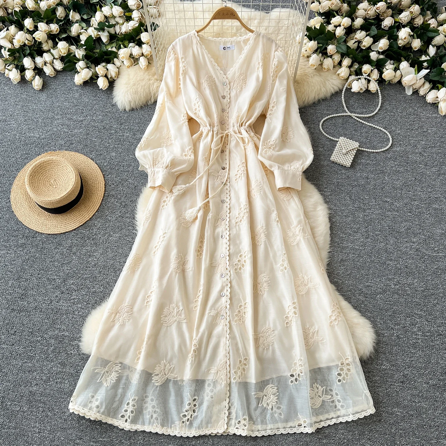 Женское Сетчатое платье с вышивкой винтажное элегантное Бандажное V-образным