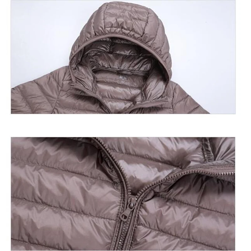 Women Down Jacket Hooded 90% White Duck Down Warm Overcoat Solid Color Portable Outerwear Ultra Light Down Coat Winter