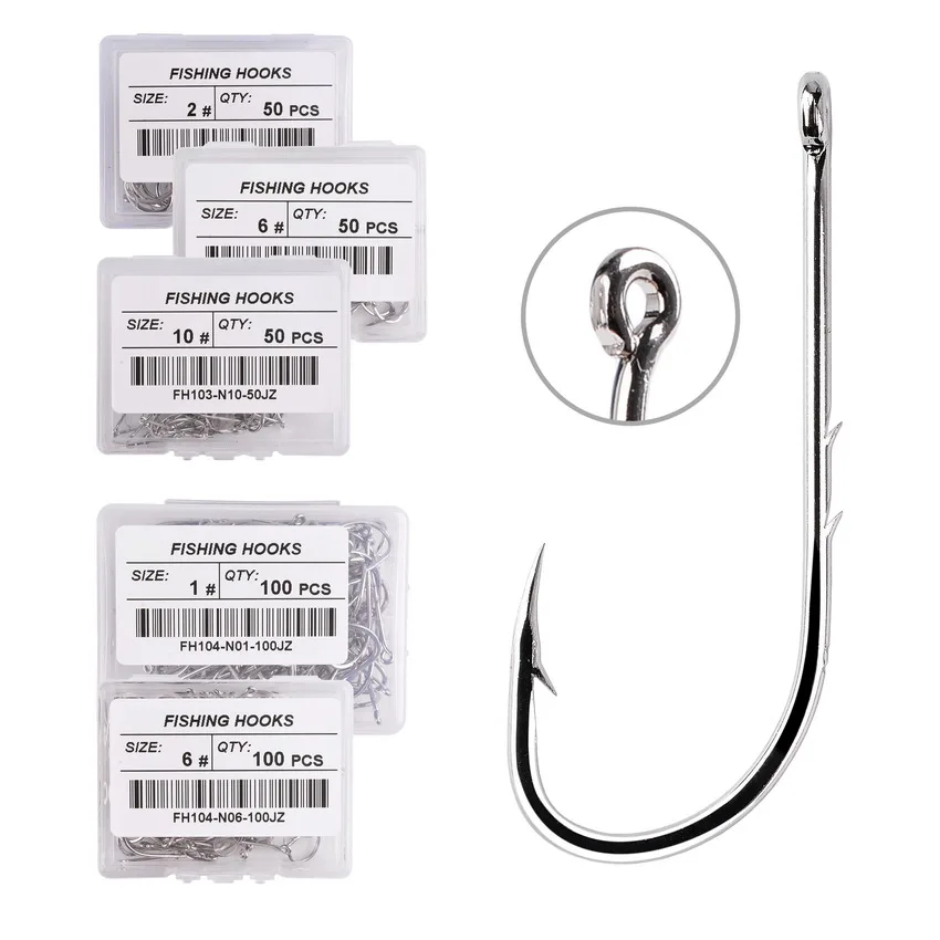 

Thekuai 100pcs Jig Hooks High Carbon Steel Big Long Shank Fishing Hooks Sea Pint Fishhook Set with Eyes Barb Fishing Accessories