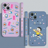 anime cute doraemon for apple iphone 13 12 mini 11 pro xs max xr x 8 7 6s se plus liquid left rope phone case cover capa coque