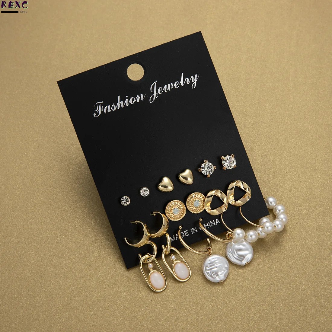 

RBXC Women's Earrings Set Pearl Earrings For Women Bohemian Fashion Jewelry 2021 Geometric Crystal Heart Stud Earrings Boho New