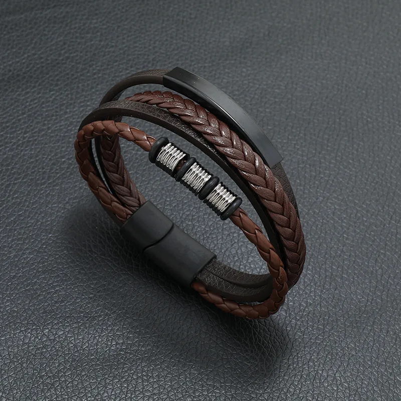 Popular Men's Leather Woven Jojo Bracelet Alloy Magnet Clasp Multilayer Leather Bracelet Bracelet Genshin Cyber 2077 Silicon images - 6