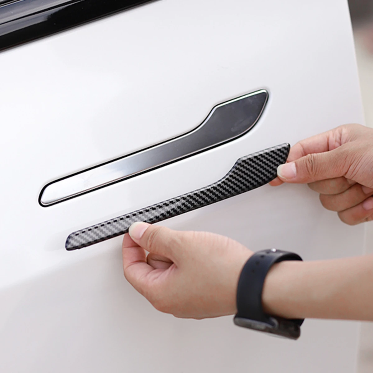 

For Tesla Model 3 Carbon Fiber Printed Door Handle Cover Trim Sticker ABS Auto Accessories
