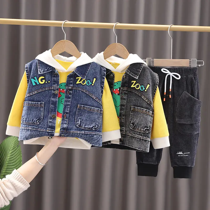 

Spring Trendy Children Clothes Baby Boys Girls Denim Vest Hoodies Pants Spring Kids Clothing Infant Casual Tracksuit 0-5 Years