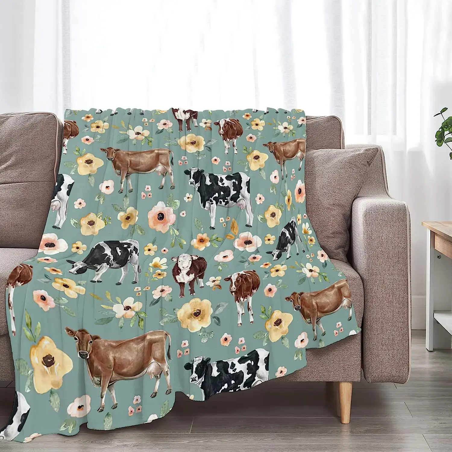 

Одеяло с коровьим принтом, мягкое теплое фланелевое одеяло с милыми коровьими цветами, пушистый плюш, Легкий Удобный флисовый плед для коров, подарок для девушек