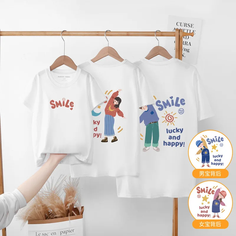 Cartoon Cute Pure Cotton Short Sleeve T-shirts Father Mother Kids Family Matching Outfits Summer New Parent-child Clothes images - 6