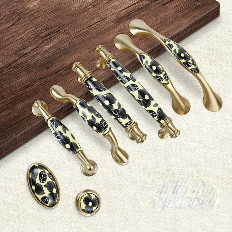 

Black White Flowers Painted Ceramic Handles and Knobs Cupboard Cabinet Knob Drawer Dresser Handles