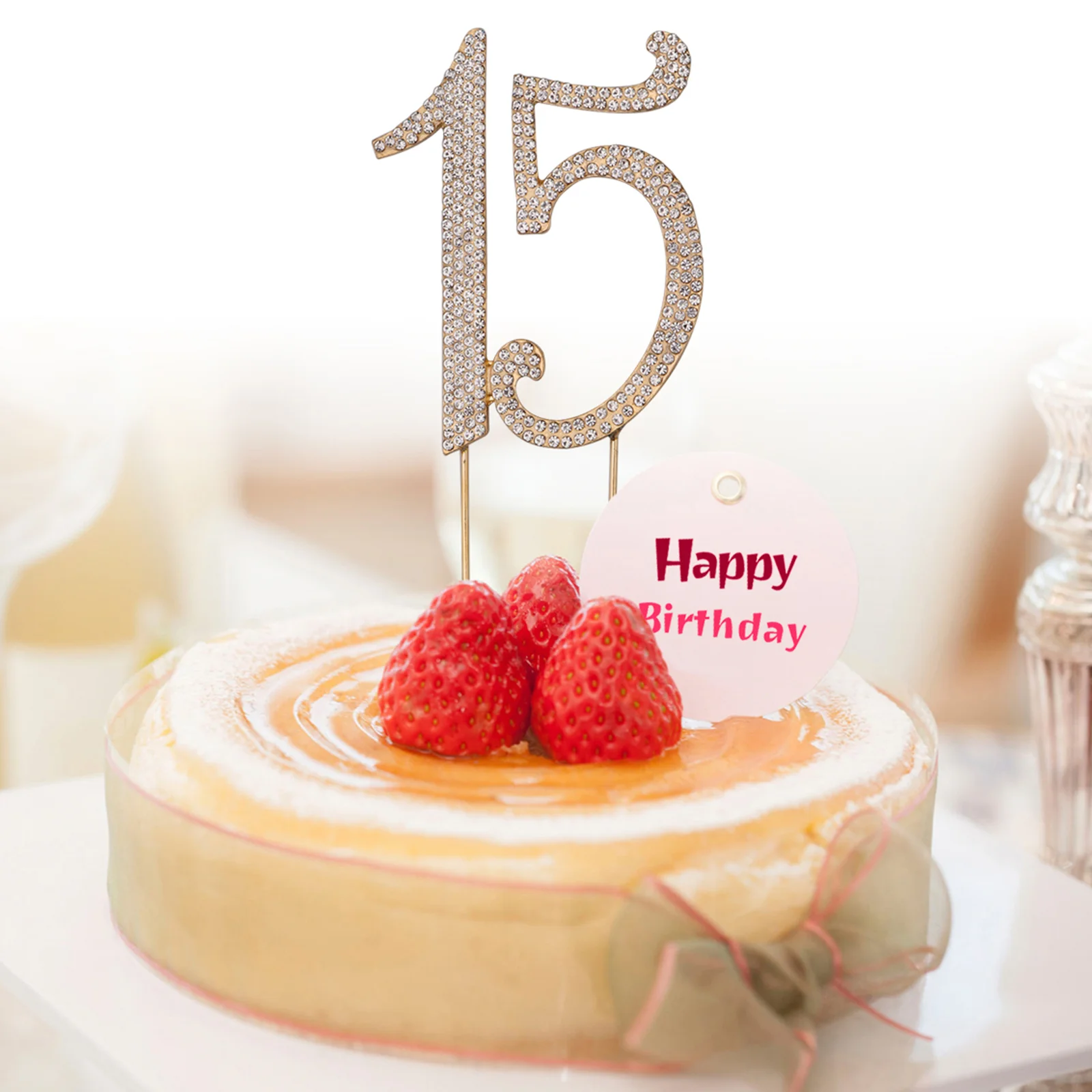 Топпер для торта 15 лет золотые стразы на 15-й день рождения юбилей украшение