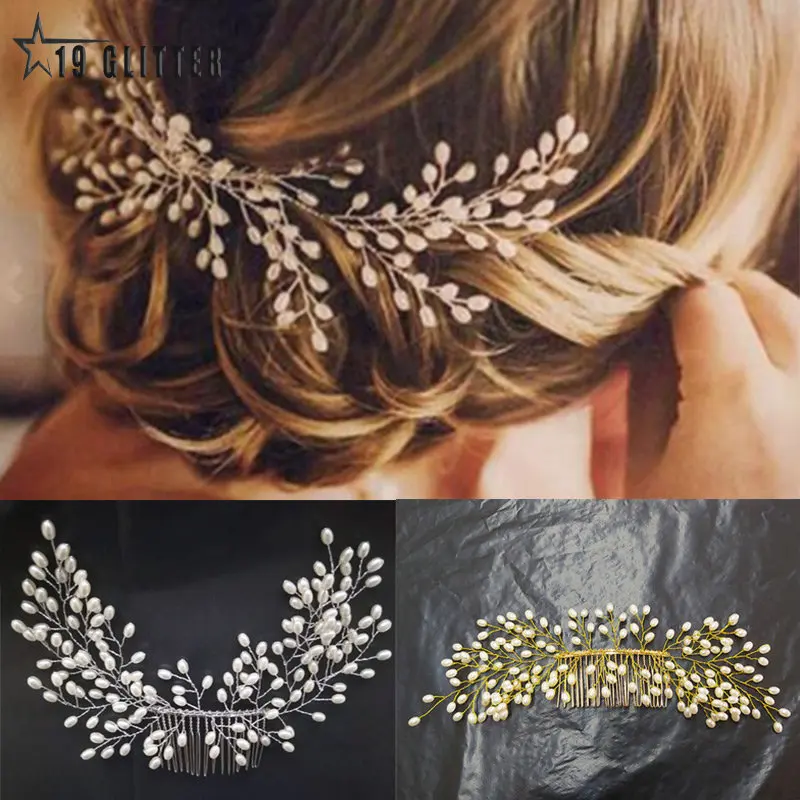 Wedding Elegant Crystal Bride Hair Comb Headwear Flashing Ornaments Rhinestone Pearl Bridal Hair Clip Accessories Jewelry
