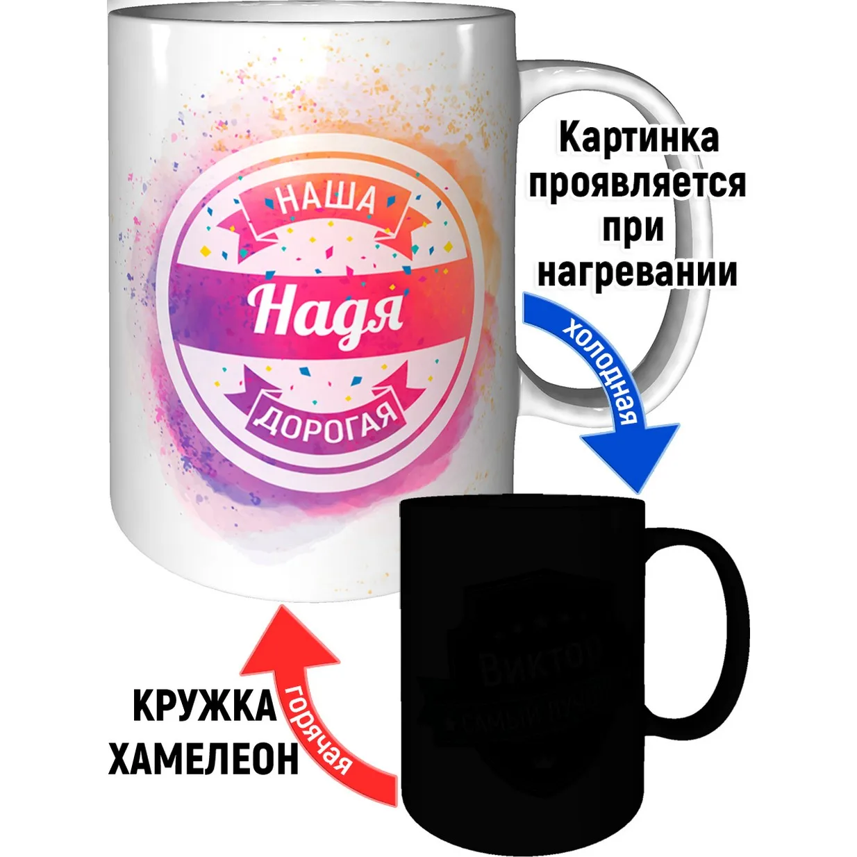 Кружка именная Надя с эффектом хамелеон. |
