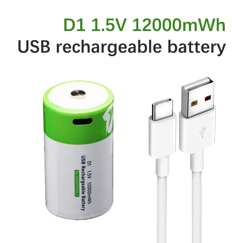

D Size Rechargeable Battery 1.5V 12000mWh USB Charging Li-Ion Batteries For Gas Stove Flashlight Water Heater LR20 Battery