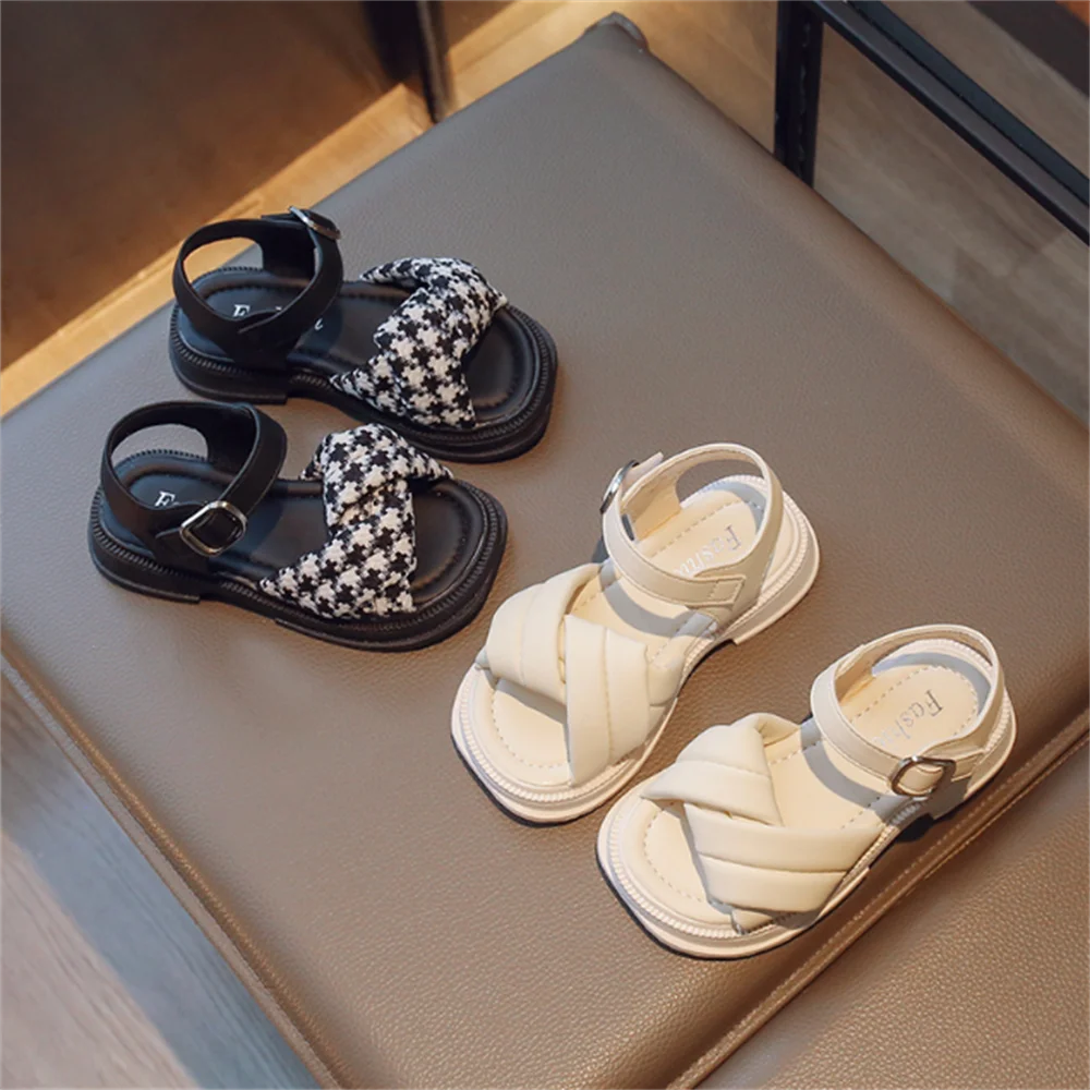 

Summer Girls Sandals Little Princess Fashion Lattice Print Sandals Children Breathable Beach Sandals