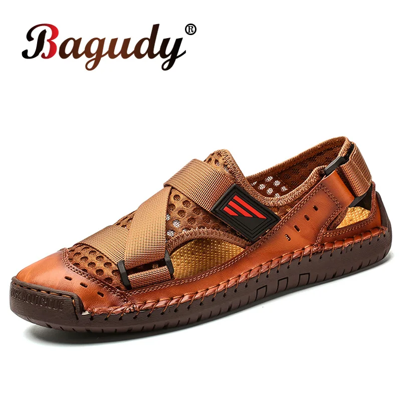 

Genuine Leather Men Sandals Summer Beach Outdoor Casual Men's Sandals Fashion Black Non-slip Man Shoes Slippers Thick Sole 48