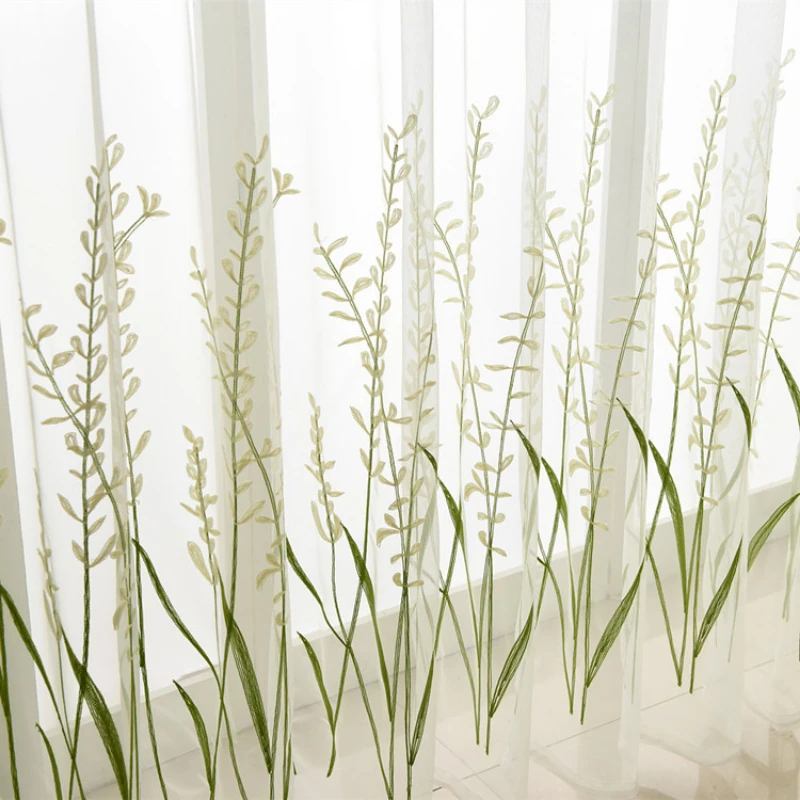 

Очаровательный Тюль с рисом для гостиной, столовой, спальни, вышивка, зеленый, американский, пасторальный, естественный цвет, оконные занаве...