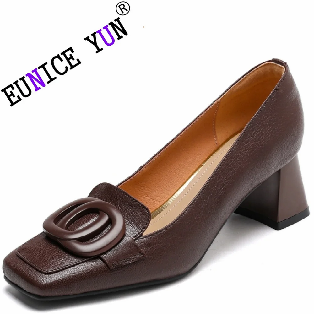 【EUNICE YUN】Женские туфли ручной работы из натуральной кожи на среднем каблуке