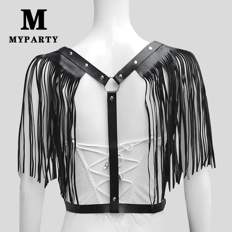 

Женское Эротическое бондажное белье из ПУ кожи, с бахромой