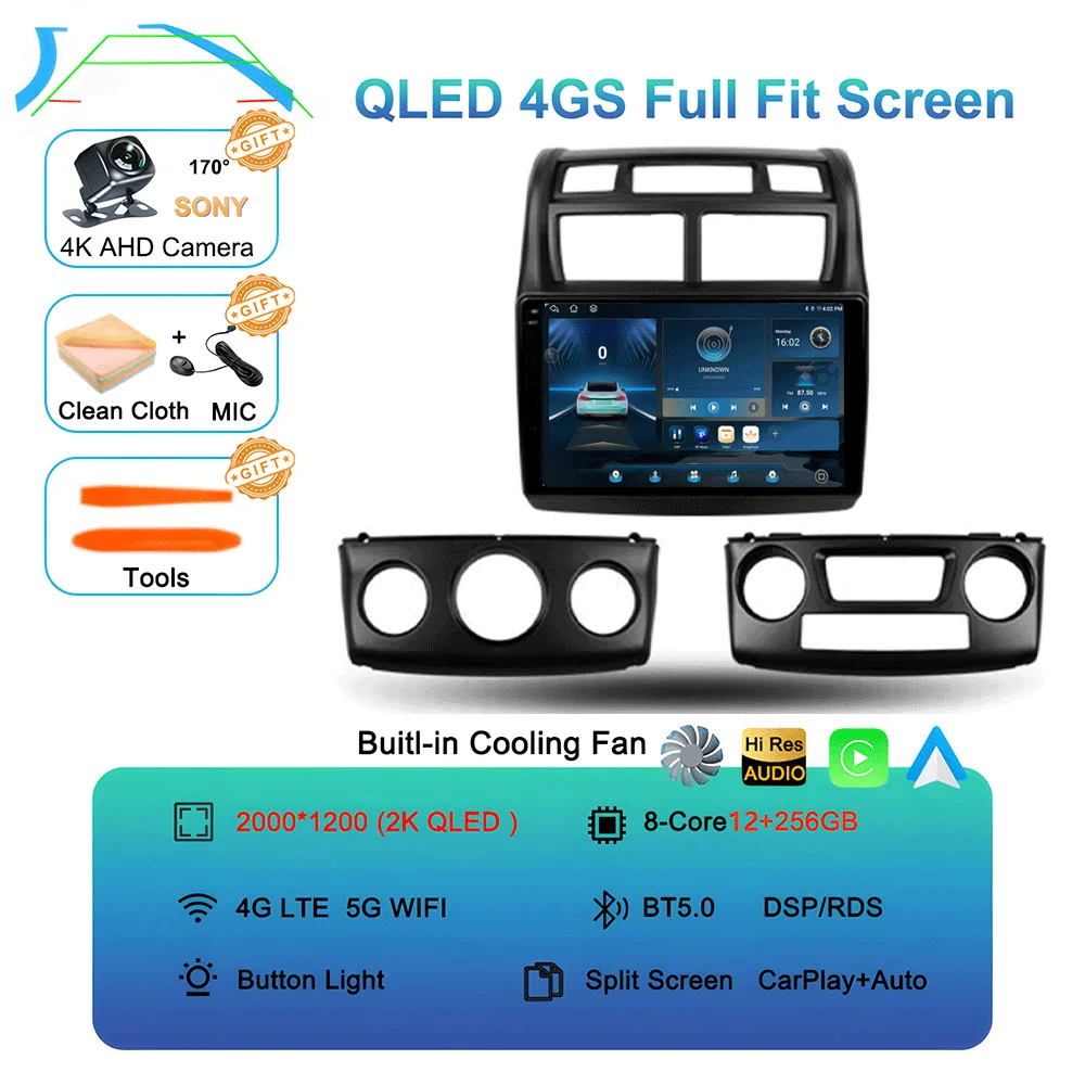 

Автомобильный радиоприемник для Kia Sportage 2 2007 2008 2009, мультимедийный плеер 2 Din Android 15 Carplay, авто стерео GPS DVD, головное устройство 5G WIFI