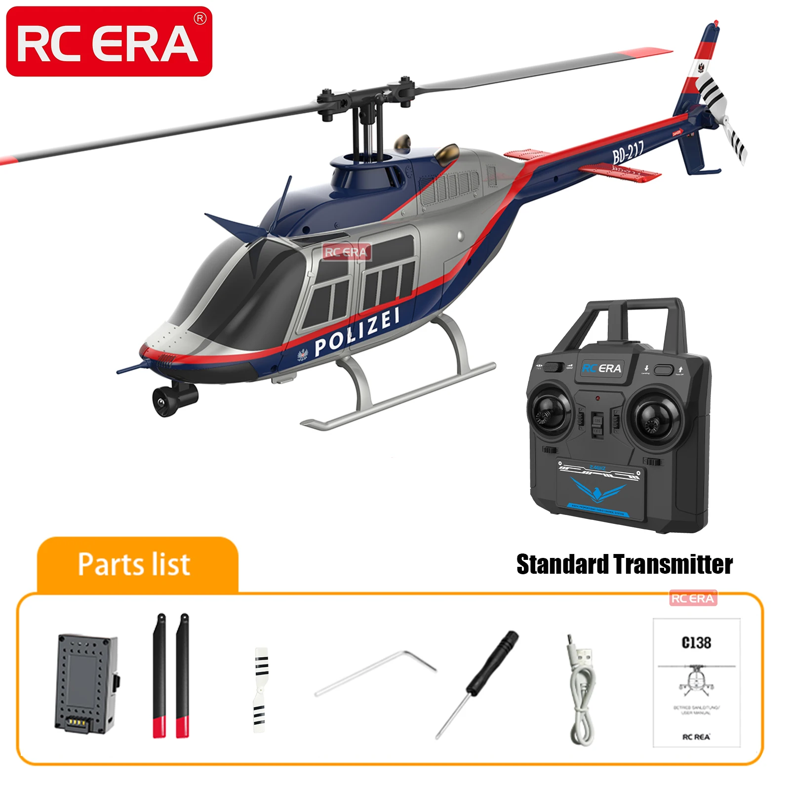 Фото RC ERA C138 BELL 206 Jet Ranger 6-осевой гироскоп, стабилизированный удержание высоты, 4-канальный радиоуправляемый вертолет, хобби для взрослых RTF VS XK K123 №2