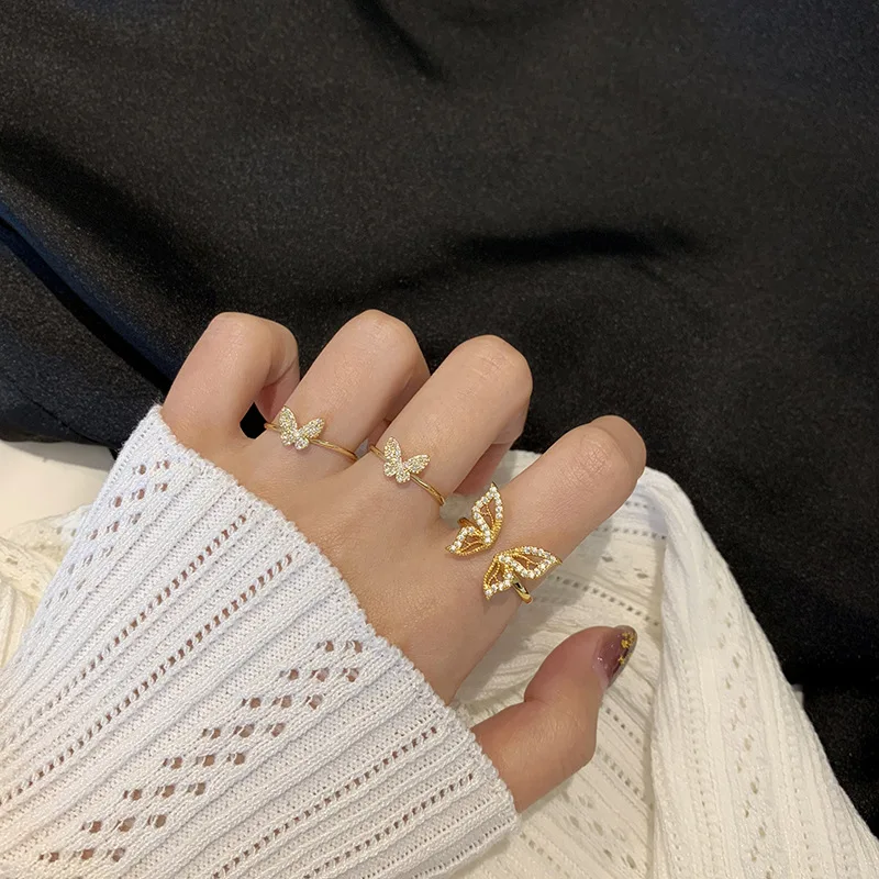 

Bohemian Butterfly Ring Zircon Crystal Inlayed Knuckle Rings Women Girls Korean Minimalist Wedding Adjustable Ring Jewelry