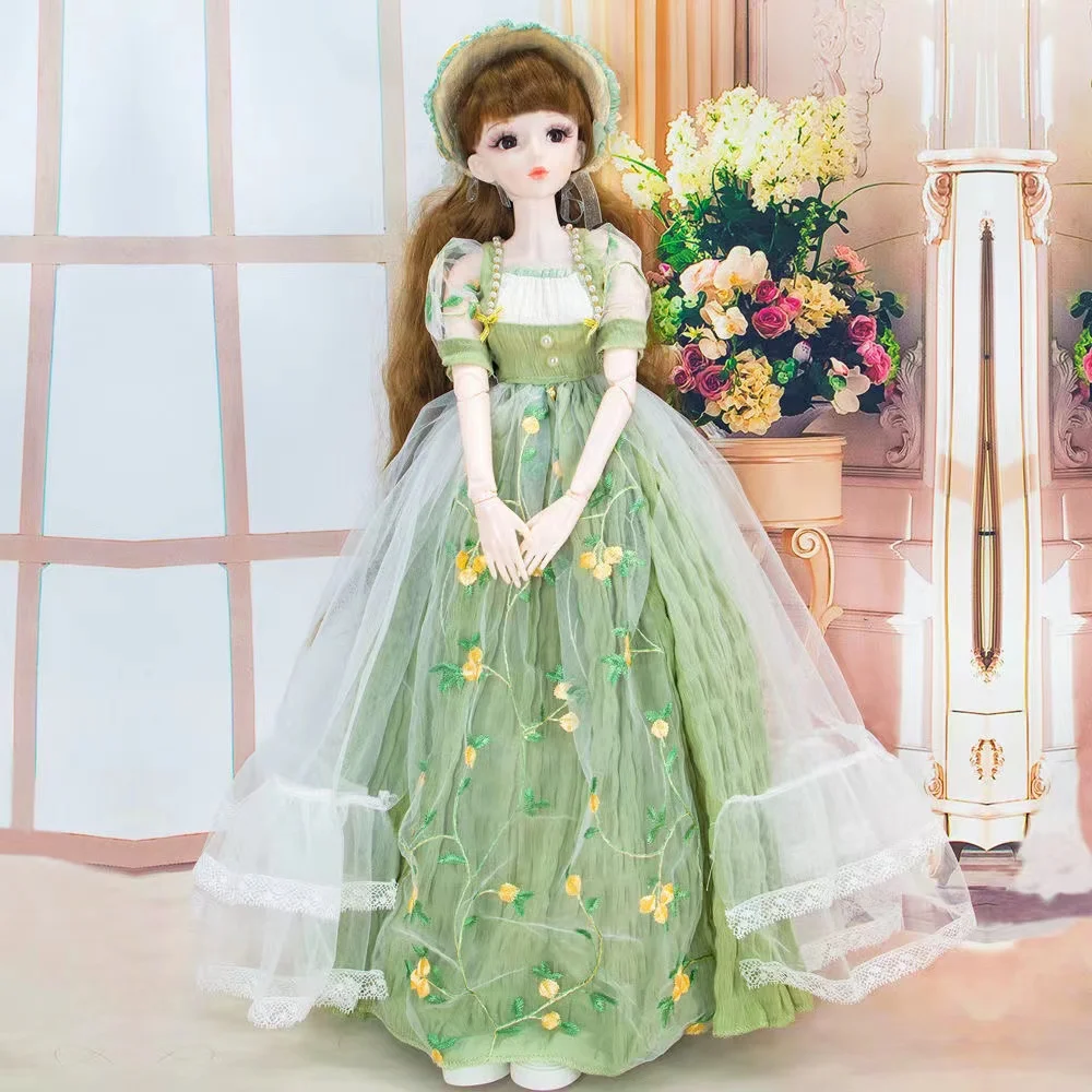 New 60CM BJD Doll 1/3 Ball Jointed Doll Full Set With Fashion Dress Soft Replaceable Wig 3D Eyes Can Open Head DIY Girl Toys