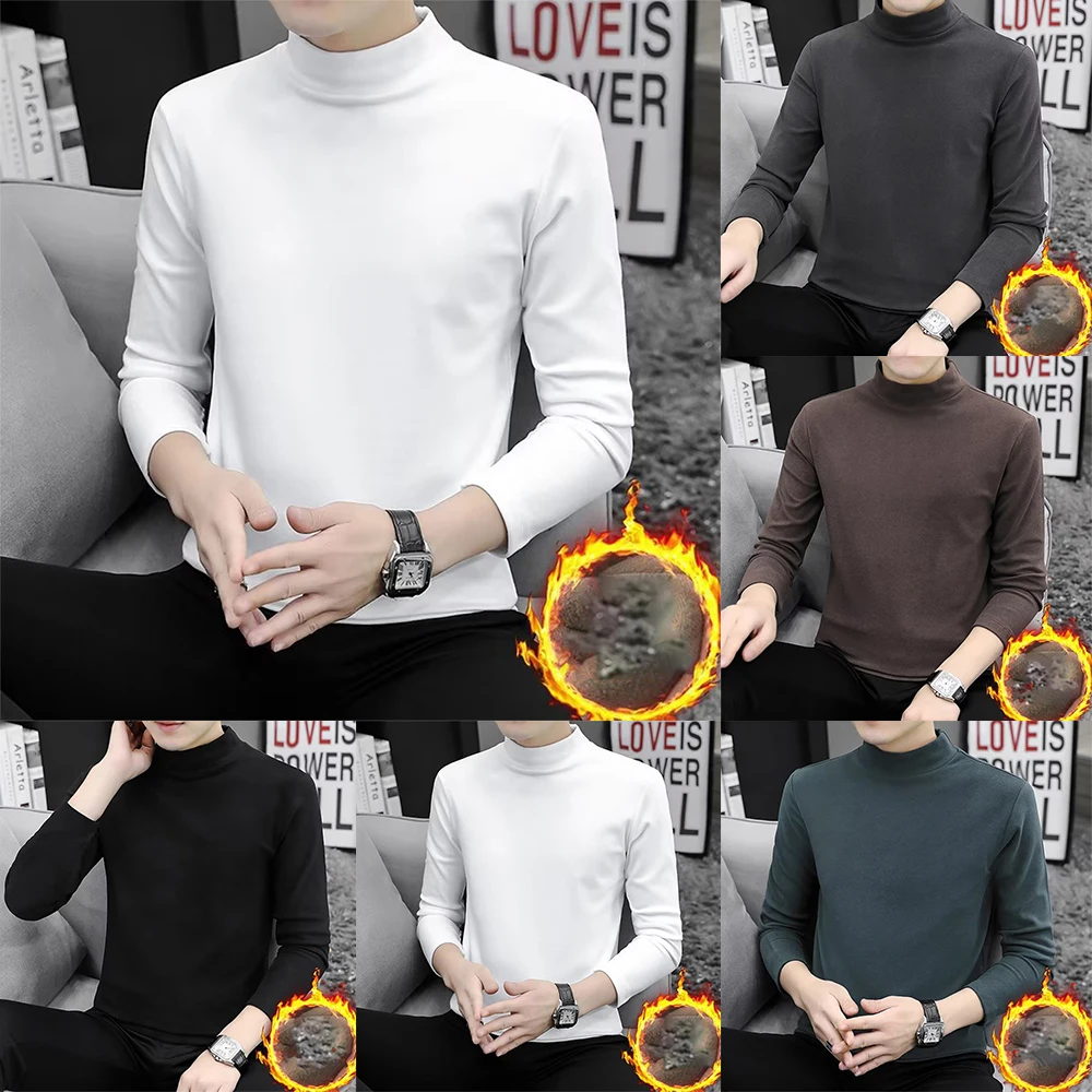 

Men Winter Base Top Cozy Half-high Collar Long Sleeve Slim Fit Wear-resistant Casual Basic Men Fall Shirt Basic Shirt Men