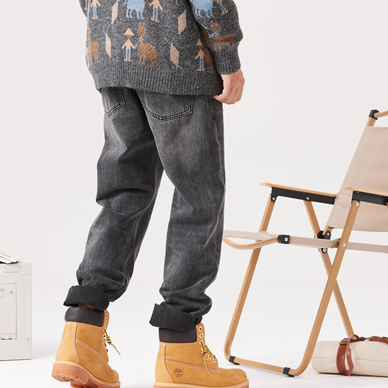 Men Clothing New Pattern Recreational Vintage Broad Leg Black Jeans Straight Cylinder Large  Loose Trousers Autumn Female Sex