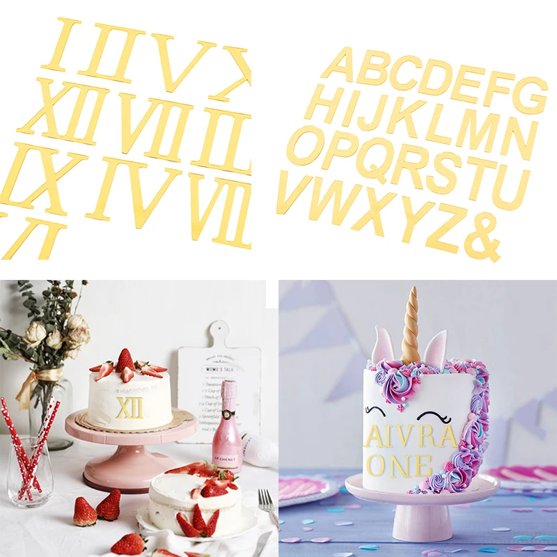 

Golden Acrylic 26 English Letter Alphabet Cake Decorating For Birthday Party Baby Shower Dessert DIY Decoration Cake Topper