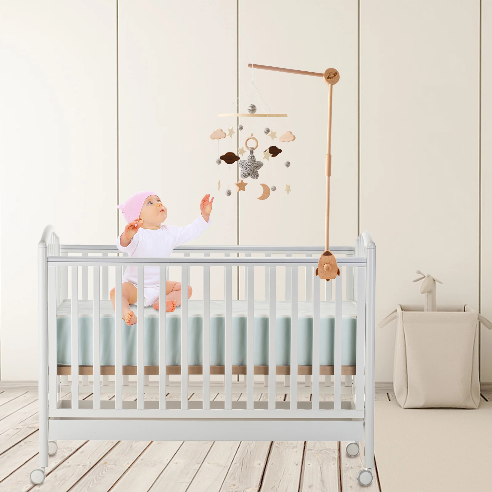 Baby Rattle  Wooden Bed Bell Baby Mobile Bracket Sock Newborn Music Box Bed Bell Hanging Toys Crib Boy Toys