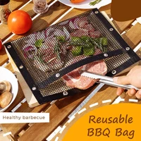 bbq grill mesh bag reusable bbq bag non stick mesh grill mat picnic camping kitchen baking grilling pad pouch bbq accessories