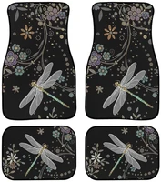 floral dragonfly print car mat vintage black anti slip rubber mat pack of 4 accessiores