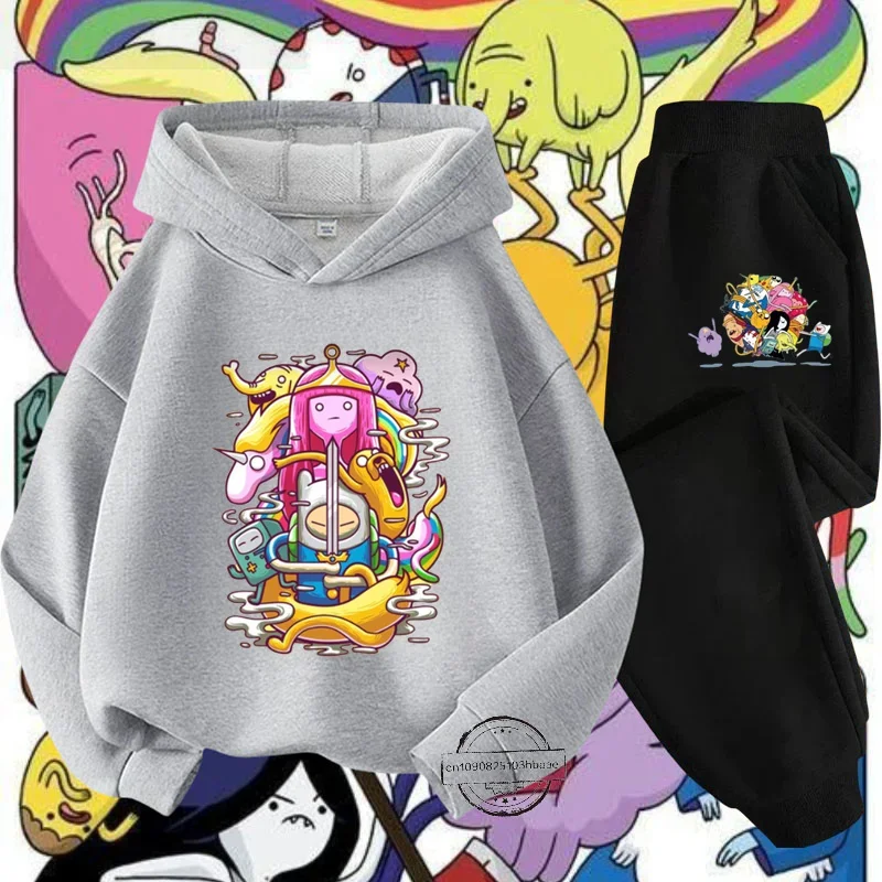 Детский комплект с толстовкой и капюшоном мультяшным аниме принтом