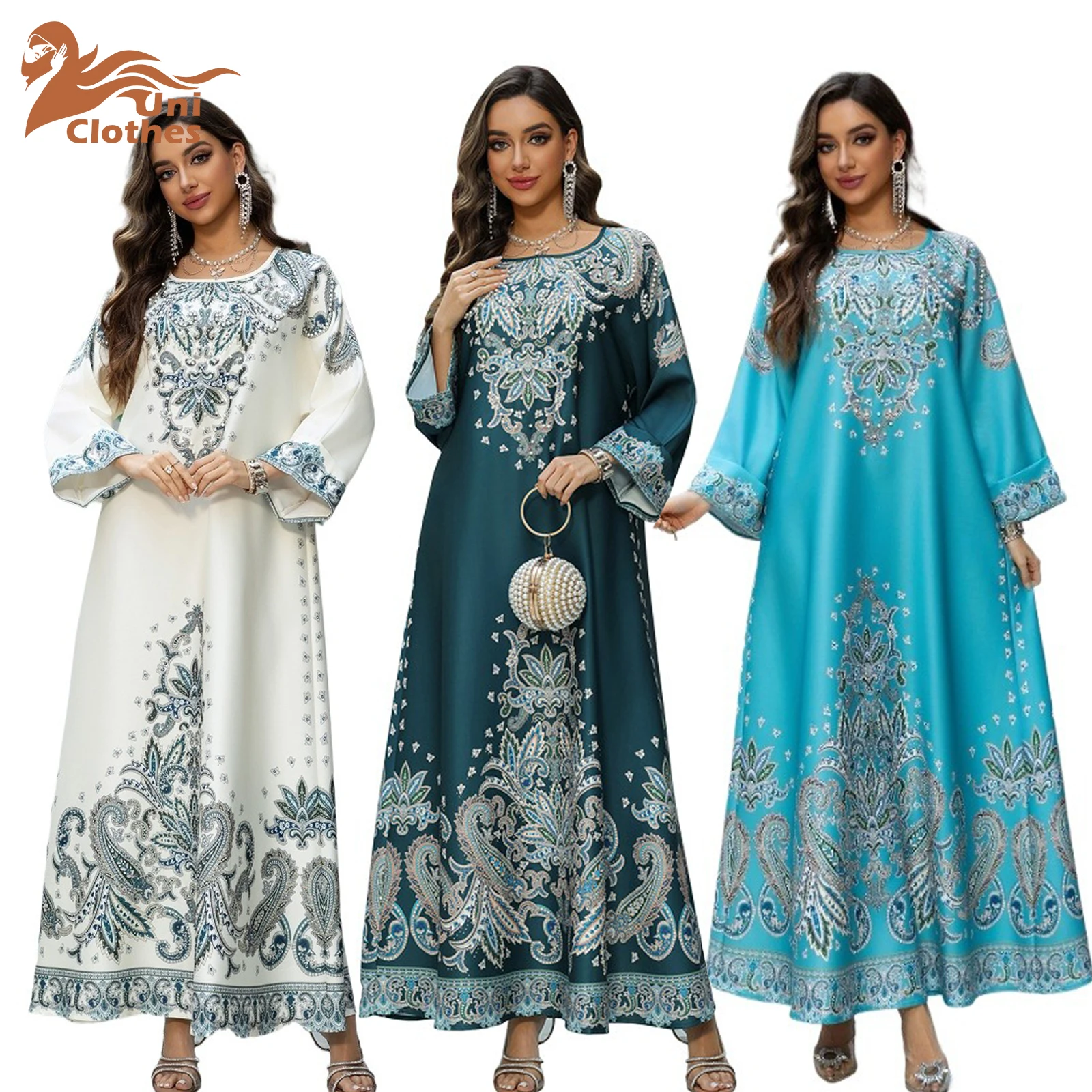 UNI Ramadan мусульманские платья Абая женщина Ид Длинные Дубай роскошное платье Халат