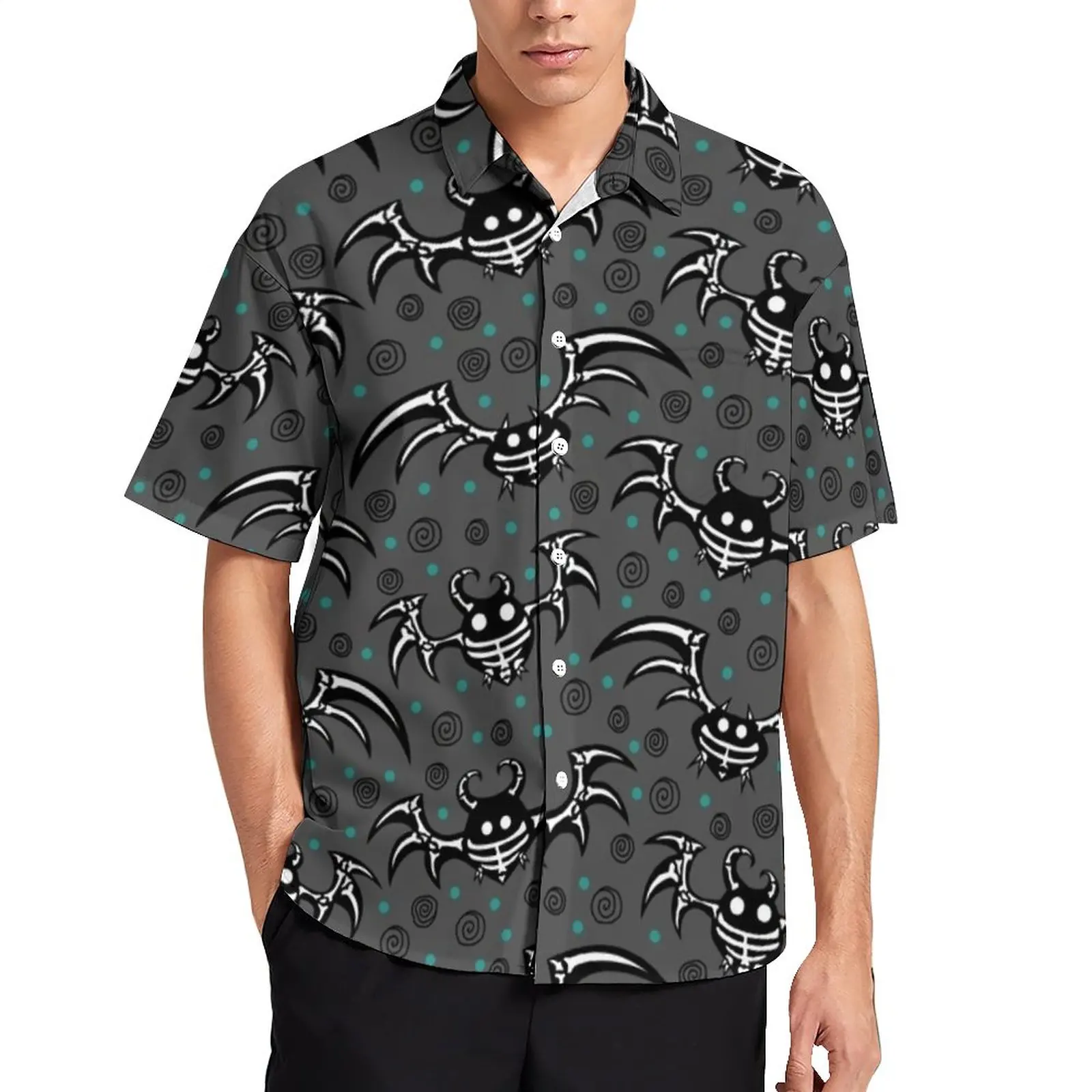 

Skeleton Bats Shirt Vacation Green Dots Print Casual Shirts Hawaii Trendy Blouses Short-Sleeved Funny Oversize Top