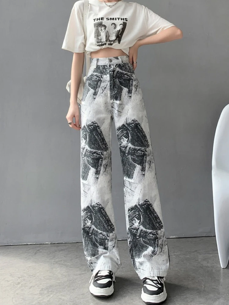 

Tie Dye Print Vintage Jeans Fashion High Waist Wide Leg Pants Casual Loose Streetwear Aesthetic Punk Gothic Elegant Pantalones