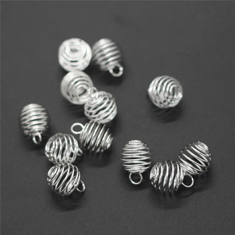 

20pcs Hollow Pendant Beads 15*14mm 9*8mm Gold Silver Color Metal Spiral Round Cage Bead DIY Handmade Necklace Jewelry Findings