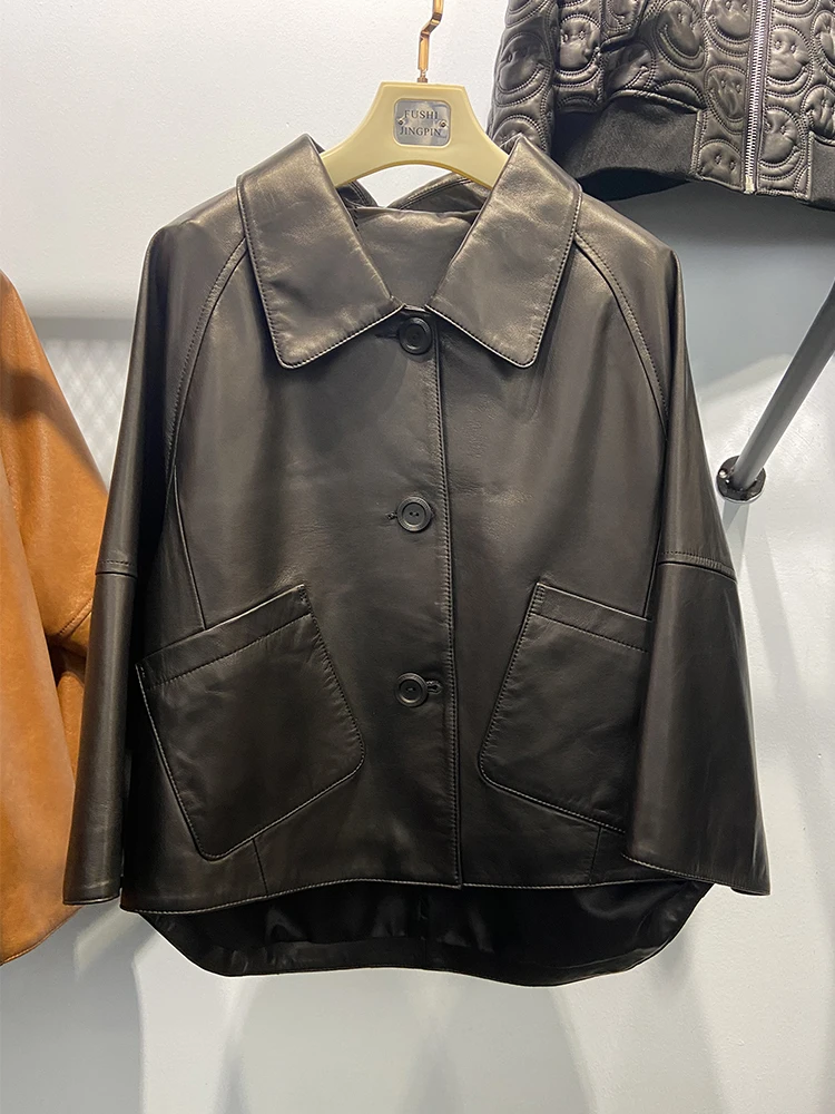 Женская куртка из натуральной овечьей кожи демисезонная Свободная большого