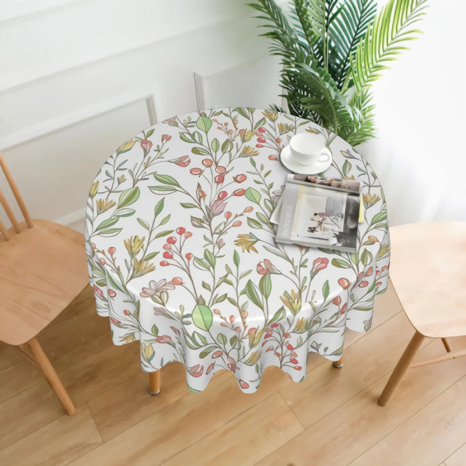 

Meadow Flowers And Berry Scandinavian Style Round Table Cloth - Waterproof, Resistant Wrinkle And Washable Table Cover 150 CM